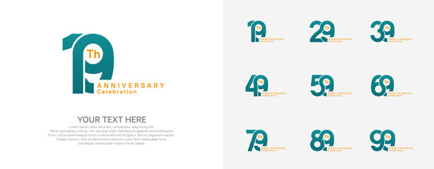 Anniversary logo set vector design, green and orange color for celebration event