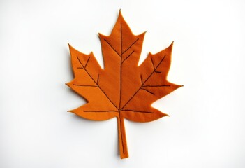 DIY Autumn Decor: Brown Felt Maple Leaf, Handcrafted Textile Art, Warm Colors, White Background, Detailed Stitching, High-Resolution Photography,
