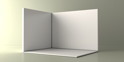 Fototapeta premium 3D exhibition booth. Showroom. Square corner. Empty geometric square. Blank box template. White blank exhibition stand. Presentation event room. 