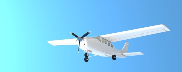 Fototapeta premium Small propeller airplane in blue background. Isolated small airplane over blue background 