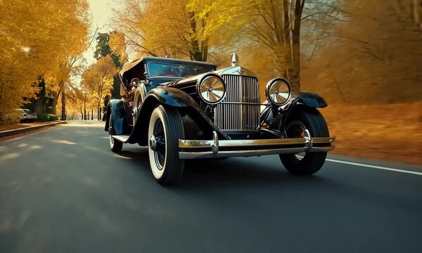 vintage car with a road on the road