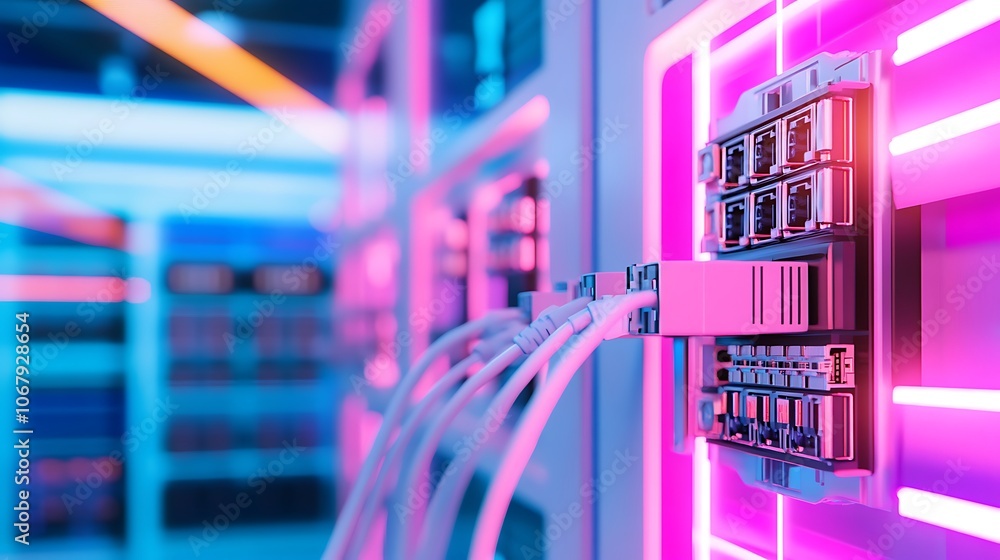 Aufkleber close-up of high-tech circuit board with illuminated connectors and modern design