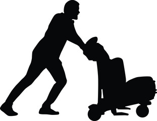 Men walk through airport with suitcase silhouette illustration