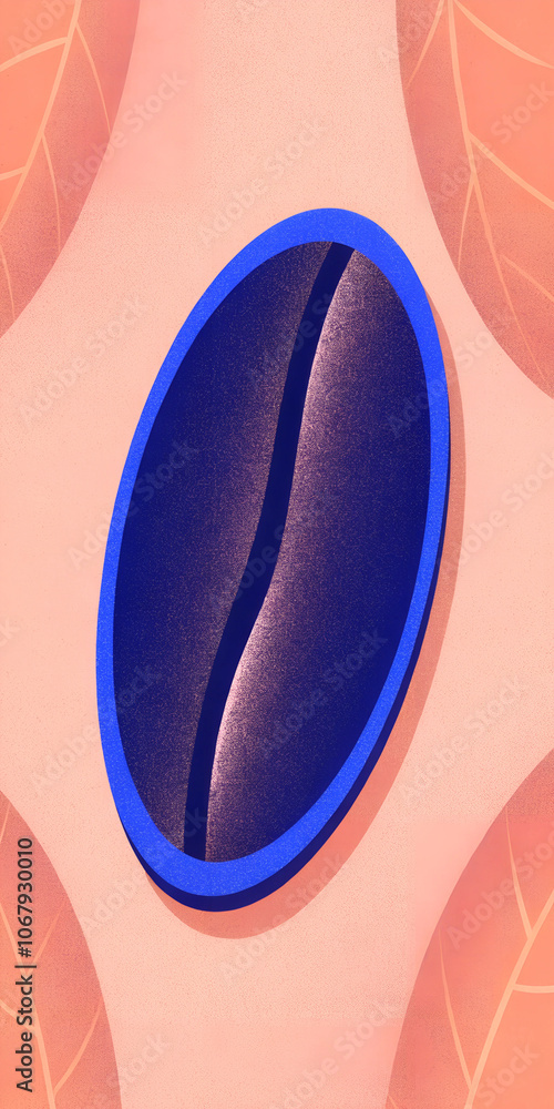 Poster abstract geometric art with blue ellipse and leaf patterns on peach background