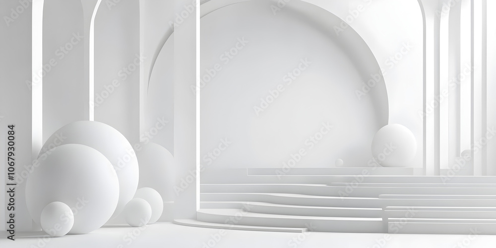 Poster abstract minimalist white architecture: a sleek, modern design of a minimalist white space with sphe