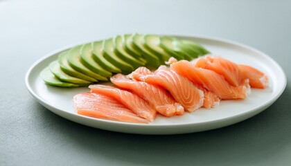 A plate of avocado and salmon slices