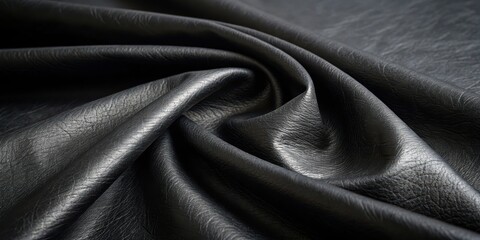 Abstract Black Leather Fabric Texture A Close-Up View of Draped Material with Wrinkles and Soft Lighting