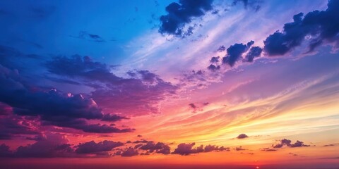 Obraz premium A Vivid Sunset Sky with Layers of Clouds in Hues of Pink, Purple, Blue, and Orange