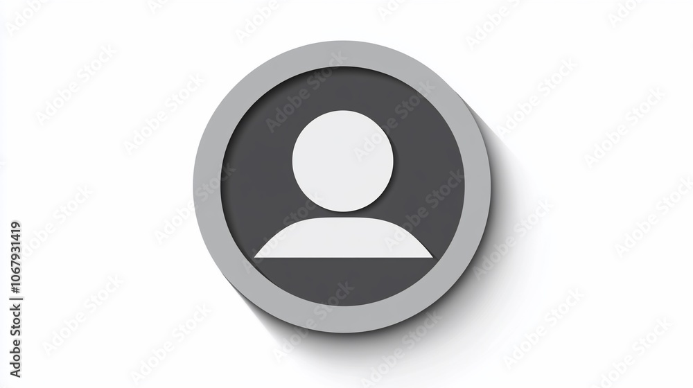 Poster a simple gray circle with a white silhouette of a person inside. the circle has a beveled edge and a
