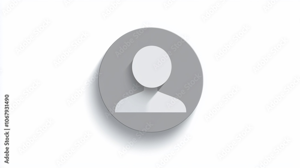 Poster a simple, minimalist user icon in grey with a drop shadow, representing a person.