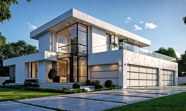 Modern Two-Story Home Under Clear Skies