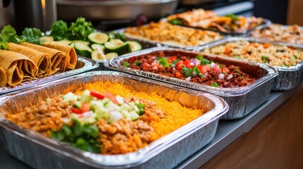 Fototapeta premium Colorful Hispanic Cuisine Spread of Tamales and Enchiladas
