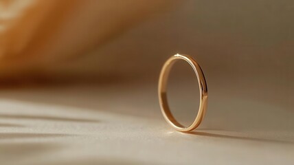 Simple and minimalist jewelry, such as a thin gold ring or necklace, placed against a neutral background to highlight its elegance