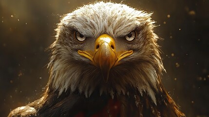 Fototapeta premium A bald eagle with the American flag, representing patriotism and perfect for 4th of July, Labor Day, or Memorial Day.