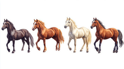 Obraz premium four majestic horses walking side by side in watercolor art