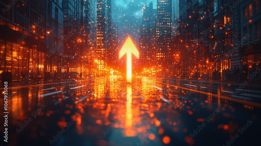 Poster dynamic 3d graph with arrow in urban setting
