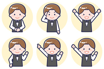 ウェイターのポーズセット_01