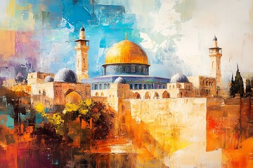 dome of the rock mosque vector illustration for israa and Miraj or Al-Isra wal Mi'raj, the Night Journey of Ascension of Prophet Muhammad to heaven.
