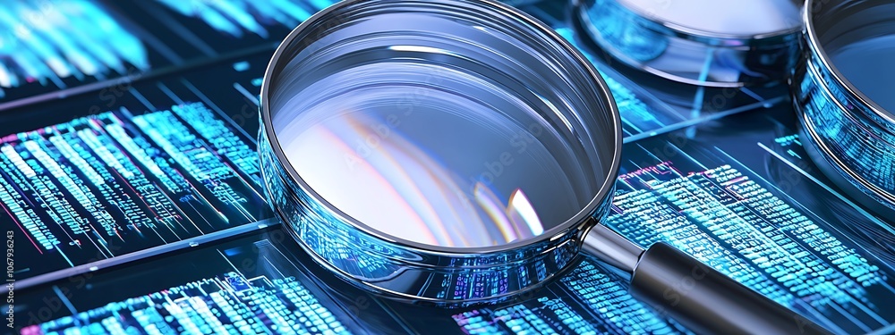 Aufkleber a magnifying glass is on top of a computer screen with a lot of numbers