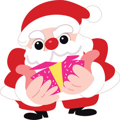 Cute Santa Claus holding a gift box