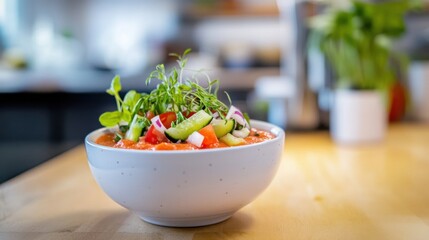 Fresh Bowl of Gazpacho with Garnishes