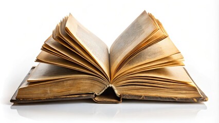 Old book pages with shadow isolated on white background, vintage, antique, retro, paper, texture, aged, literature, page