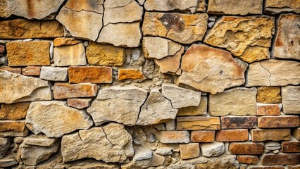 Fototapeta premium Cracked and weathered old stone wall , aged, texture, background, antique, historic, architecture, vintage, rough, ancient