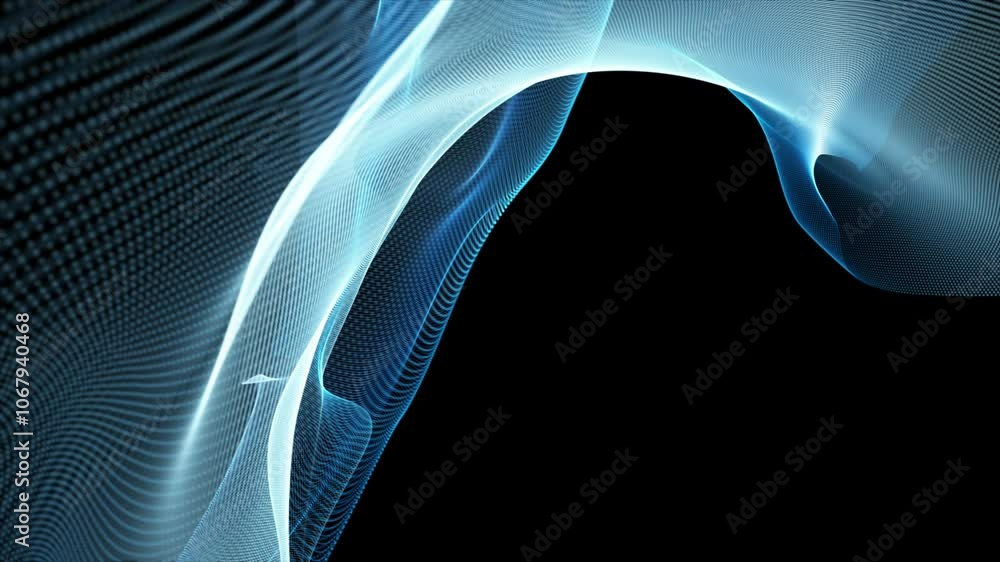Poster futuristic video animation with particle wave object in slow motion, 4096x2304 loop 4k