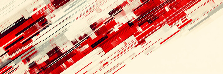 Obraz premium Abstract geometric patterns in red and white create dynamic visual experience, evoking energy and movement. interplay of lines and shapes adds depth and intrigue