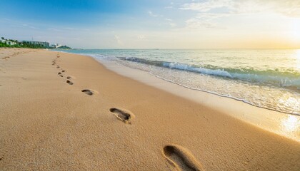 Footprints on the beach sand in the morning