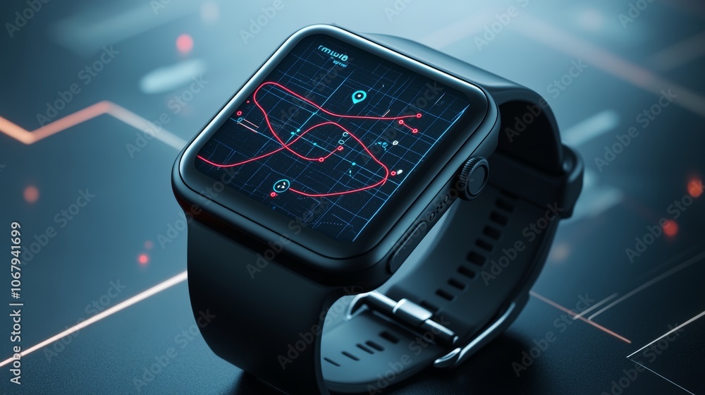 Poster smartwatch gps navigation app fitness tracker running route digital map