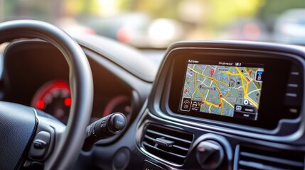 GPS Navigation System in Car Interior Modern Technology for Driving