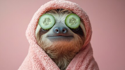 Photo of a Sloth Relaxing with a Spa Towel and a Facial Treatment