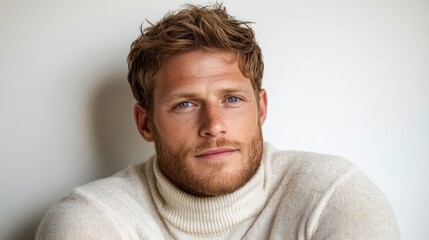 Obraz premium Handsome Man with Red Hair and Beard in a White Sweater