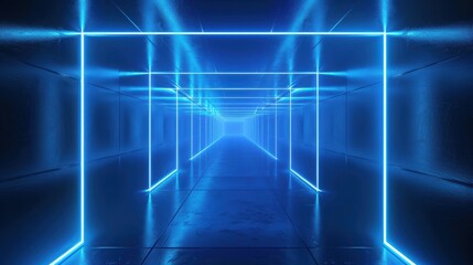 Fototapeta premium Abstract Blue Neon Frames in Geometric