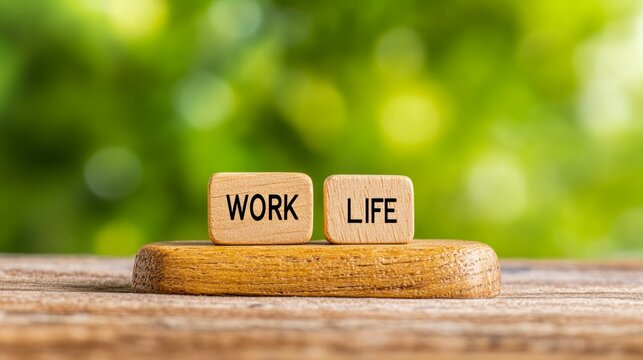 Work life balance concept, wooden blocks on table symbolizing organization, time management, and stress reduction