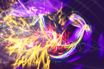 Abstract light painting photography. Long exposure photography. Representation of artificial intelligence thinking.