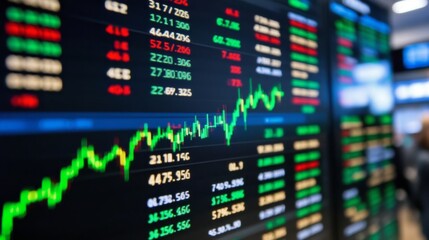 Stock market trading charts and graphs, analysis of trends, investment strategies, financial data