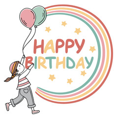 Happy birthday card with balloons and party cap