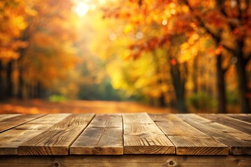 autumn-themed empty wooden table