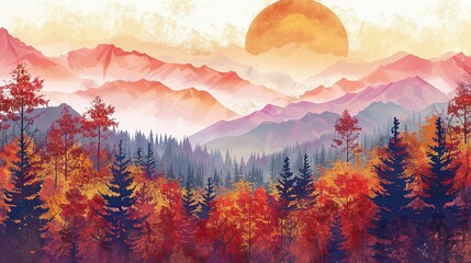 Autumn Splendor: Sunset Over a Mountain Forest
