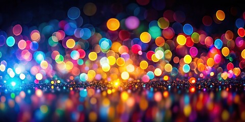 Blurred colorful lights against dark background creating a panoramic view