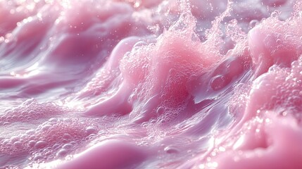 Fototapeta premium A close-up of pink water surface textures with splashes and bubbles under sunlight, creating a trendy summer background, perfect for beauty, spa, or cosmetic product promotions.