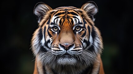 Fototapeta premium A close-up portrait of a Bengal tiger, symbolizing the majesty and power of wildlife, perfect for promoting wildlife conservation or safari-themed visual projects.