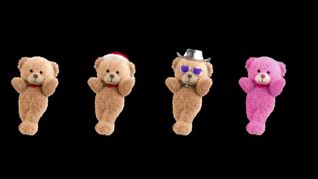 Cute Teddy Bear Happy Disco Dancing Looped for Christmas, happy new year, and party. Video Alpha Channel