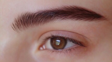 Obraz premium Macro shot of eye with natural, thick eyebrow and flawless skin texture.