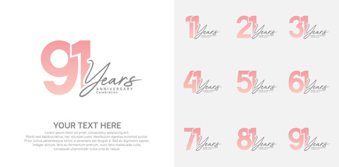 Anniversary logo set vector design, pink color for celebration event