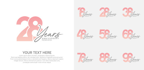Anniversary logo set vector design, pink color for celebration event