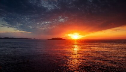 A big sun rises under the dark sky