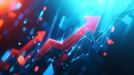 Abstract digital 3D polygonal growth arrow up on technology